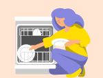 Cartoon woman loading a dishwasher