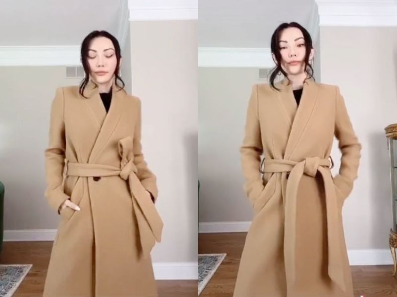 Jessica Wang showcases two ways to tie a coat belt