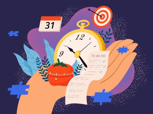 Various objects pertaining to the Pomodoro Method, including a to-do list and a tomato timer