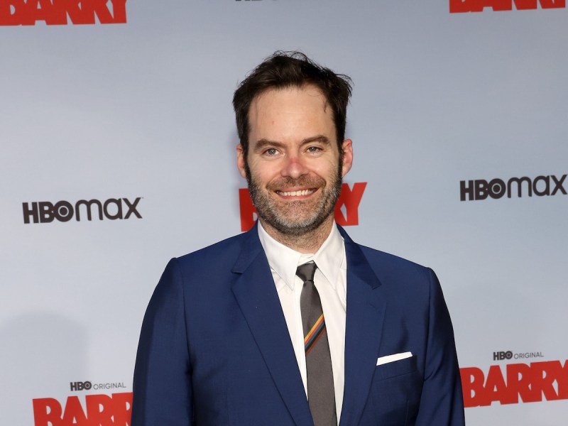 Bill Hader smiling in a blue suit