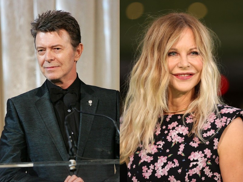 Side by side image of David Bowie (L) and Meg Ryan