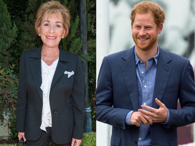 side by side image of Judge Judy (L) and Prince Harry, both smiling
