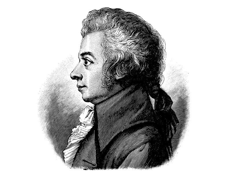 Engraving of composer Mozart in profile