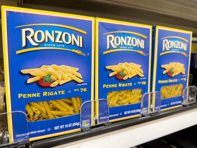 stock photo of Ronzoni pasta boxes on a grocery store shelf