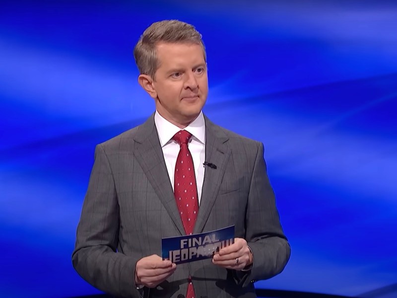 screenshot of Ken Jennings looking serious hosting Jeopardy