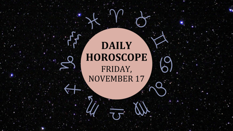Zodiac wheel with text in the middle: "Daily Horoscope: Friday, November 17"