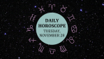 Zodiac wheel with text in the middle: "Daily Horoscope: Tuesday, November 28"