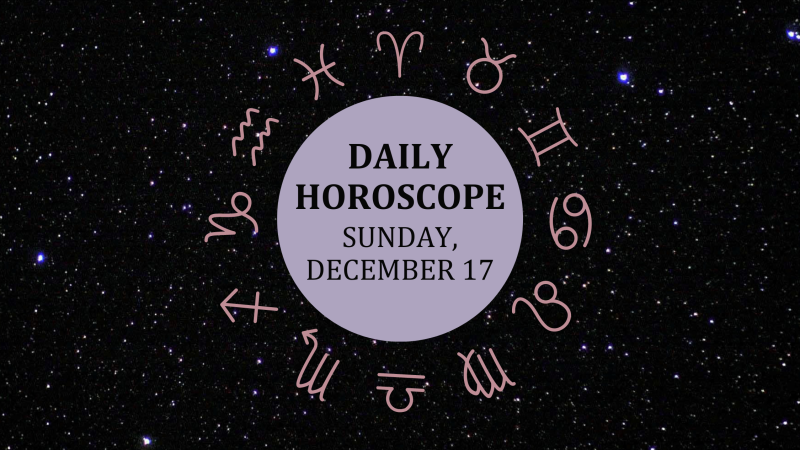 Zodiac wheel with text in the middle: "Daily Horoscope: Sunday, December 17"