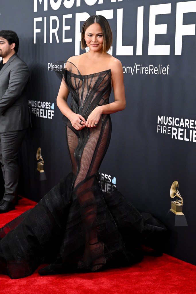 Chrissy Teigen Chooses See-Through Dress for the Grammy Red Carpet