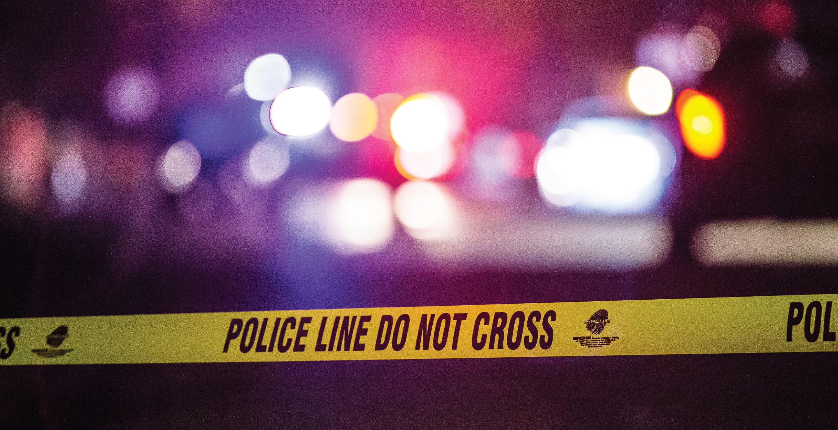 Police Crime Scene Tape And Car Lights, Shooting