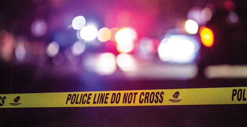 Police Crime Scene Tape And Car Lights, Shooting