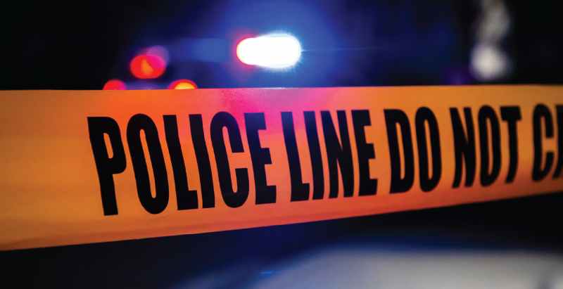 Police Tape At Crime Scene, Flashing Lights