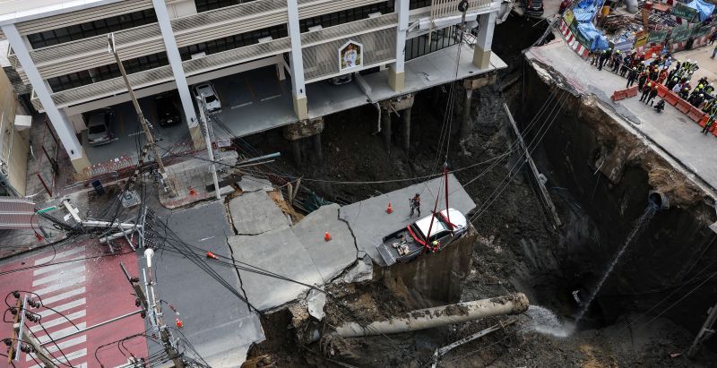 160-Foot Deep Sinkhole Swallows Three Vehicles