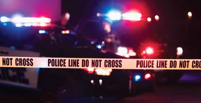 Crime Scene At Night, Police Patrol Cars, Tape