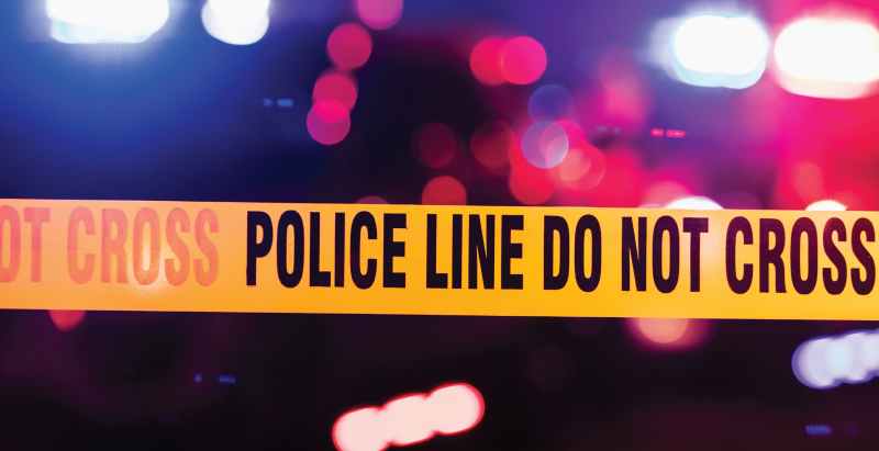 Crime Scene, Yellow Police Tape, Police Car Flashing Lights