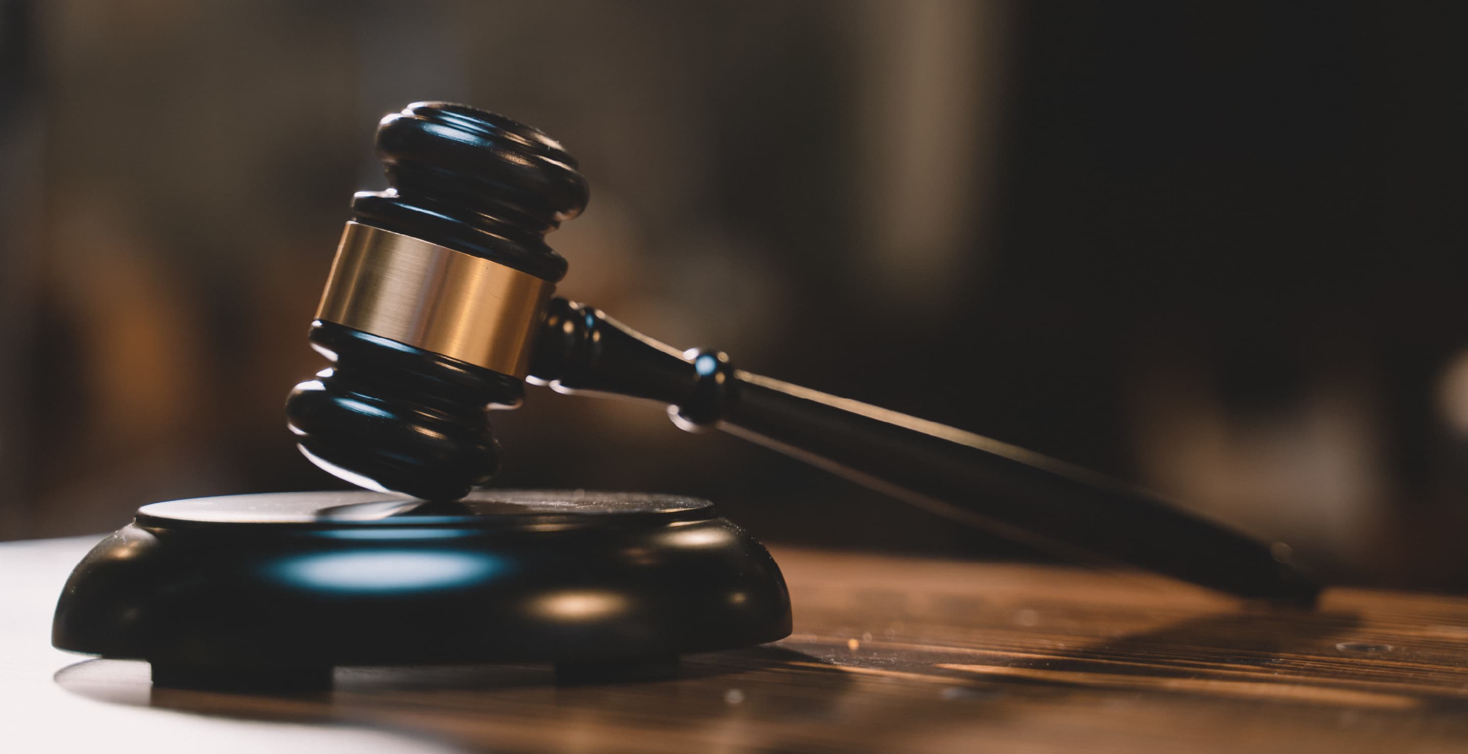 Judge Wooden Gavel In Courtroom