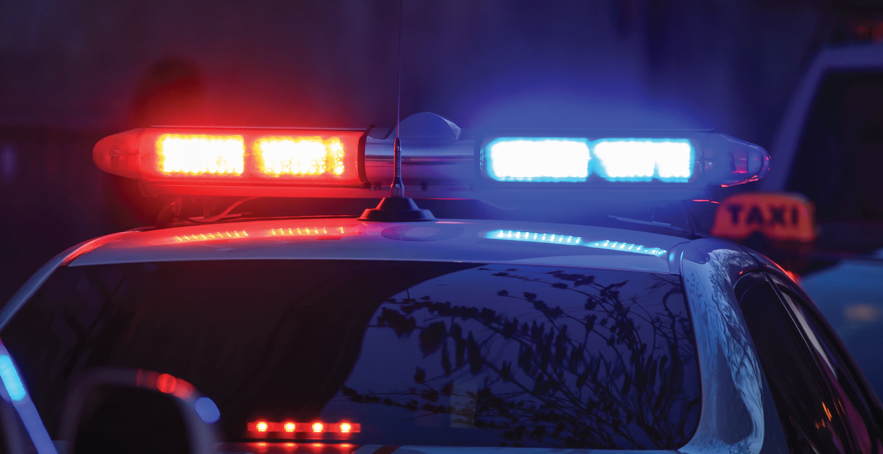 Police Car At Night, Flashing Lights