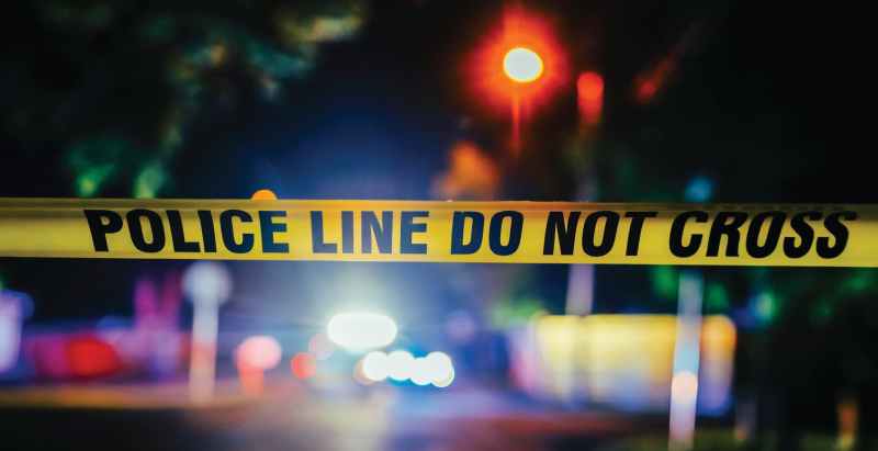 Police Line Do Not Cross At Crime Scene, Night