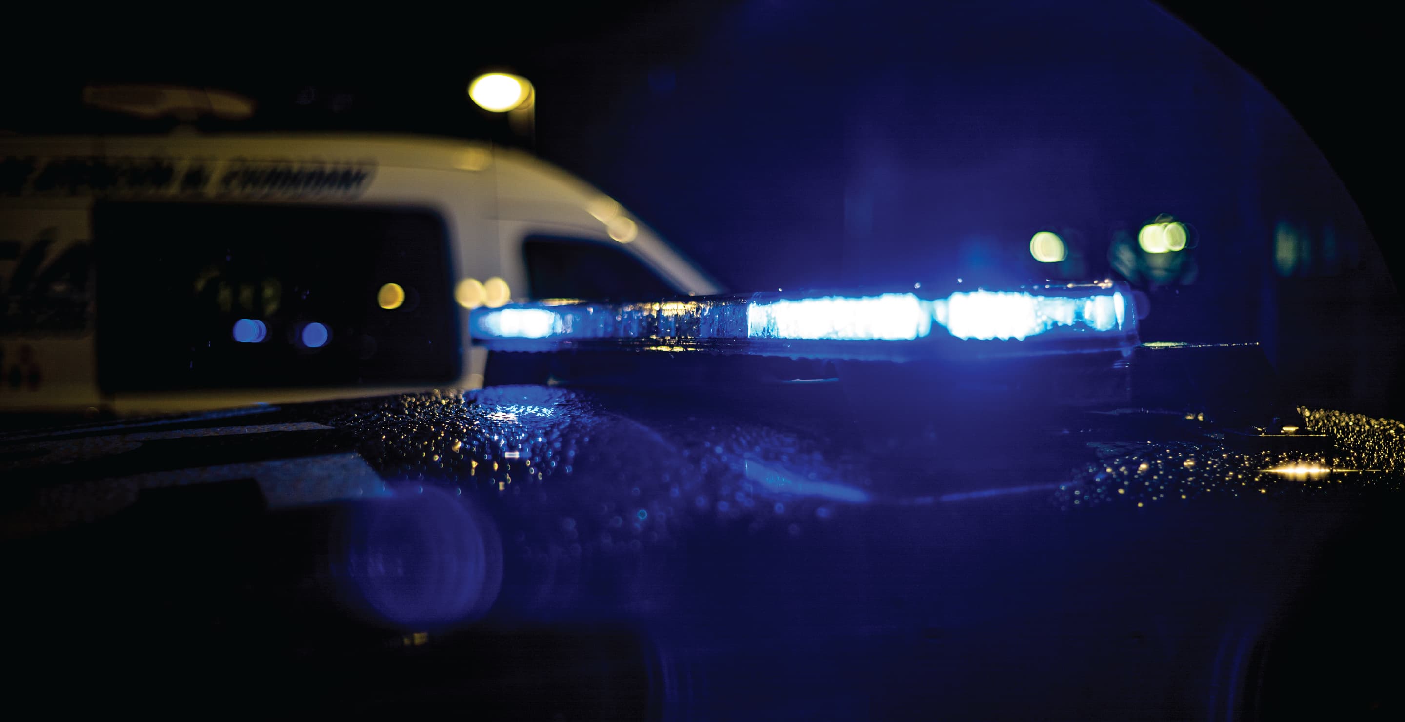 Police Car, Blue Lights, At Night